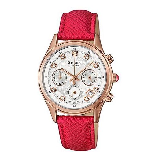 CASIO SHEEN Series Fashion Three Eyes Design Crystal Watch Red SHE-5023GL-7B Red Analog SHE-5023GL-7B2021