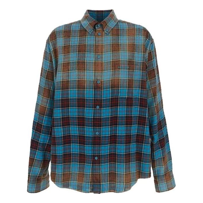 Balenciaga Check Flannel Oversized Long Sleeve Shirt 'Blue Red' 715030TMM116305
