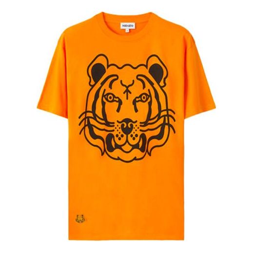 KENZO SS21 Tiger Head Pattern Printing Round Neck Pullover Short Sleeve Orange T-Shirt FA62TS9914V4-17