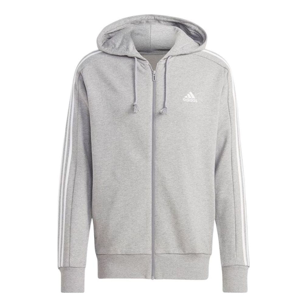 adidas French Terry 3-Stripes Full-Zip Hoodie 'Medium Grey Heather' IC9833