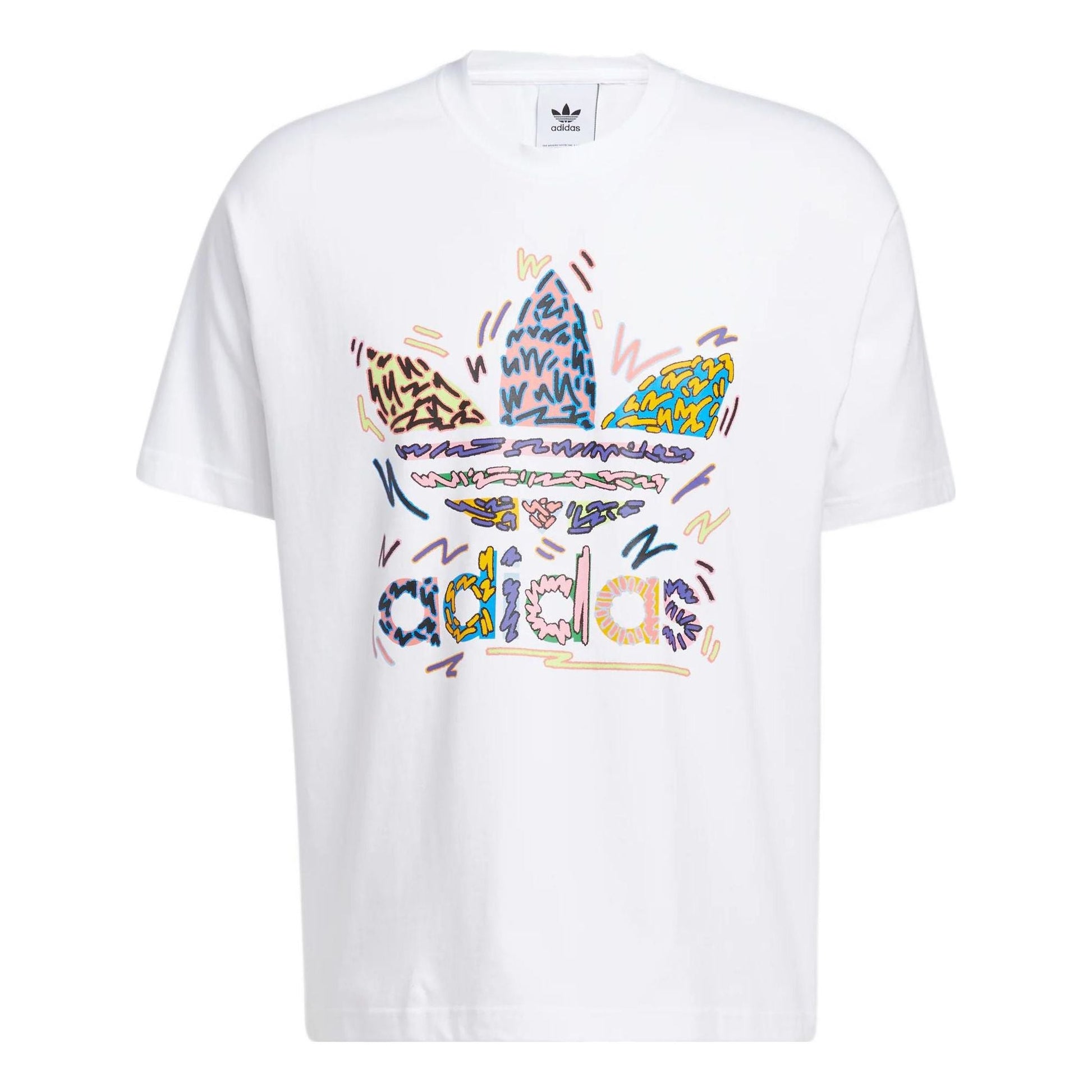 adidas originals SS22 Cartoon Logo Printing Round Neck Casual Short Sleeve Unisex White HC3076