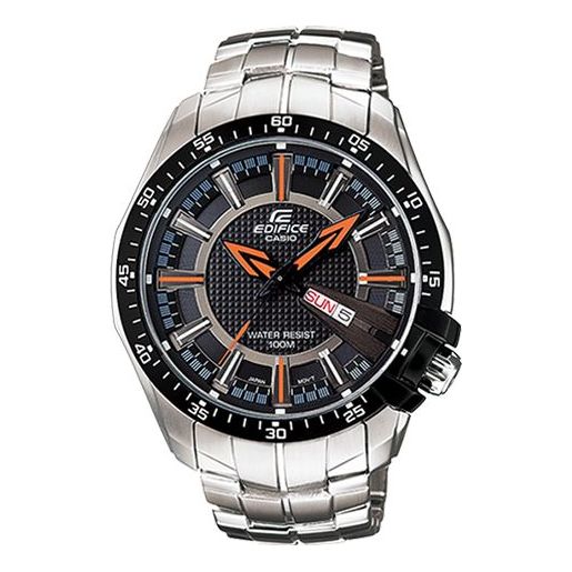 CASIO EDIFICE Stainless Steel Strap Black Watch DialOrange Mens BlackOrange Analog EF-130D-1A5