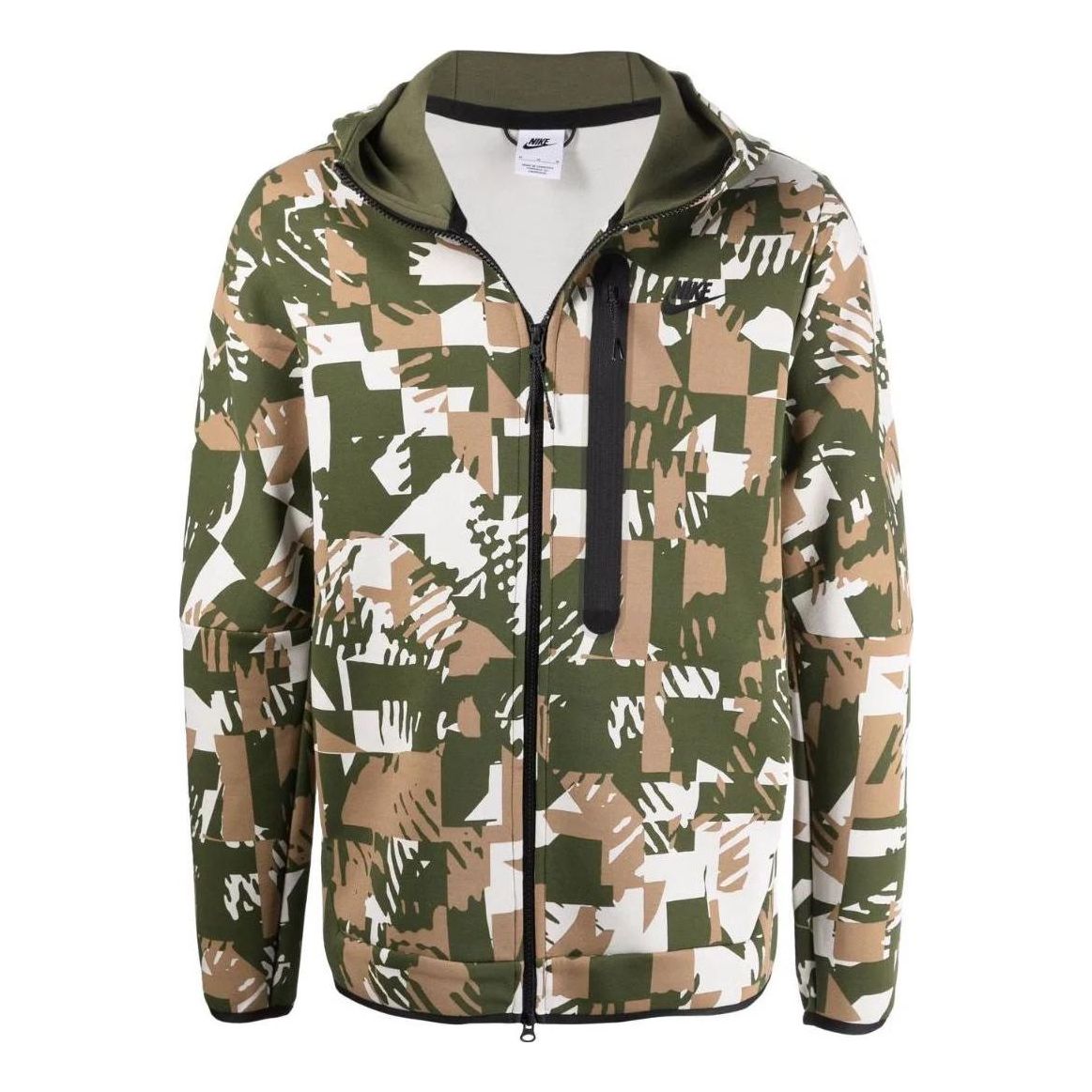 Men's Nike Full Print Geometry Pattern Logo Printing Zipper Hooded Jacket Green DM6456-072