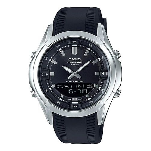 Men's CASIO Waterproof Quartz Automatic Calendar 46mm Resin Strap Watch Mens Black Analog/Digital Combo AMW-840-1AVDF