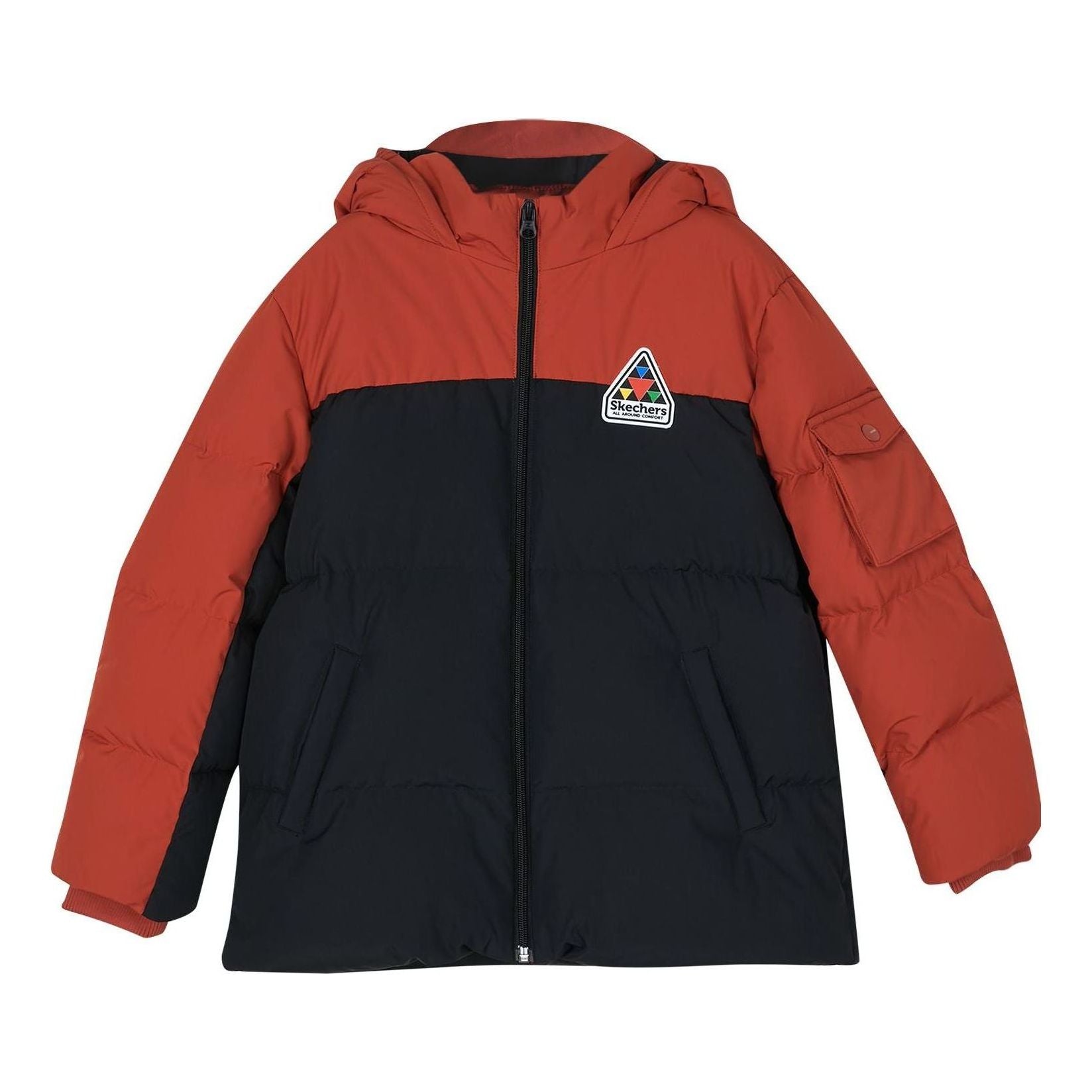 (GS) Skechers Casual Hooded Woven Medium-Length Down Jacket 'Black Red' L423B095-0018