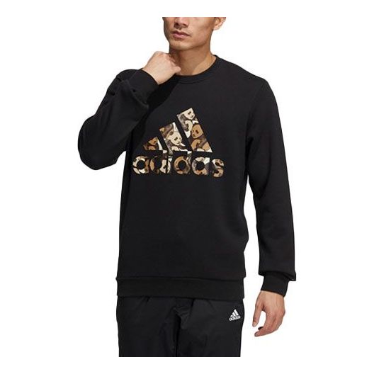 Men's adidas Panda Logo Printing Sports Round Neck Pullover Black HM9386