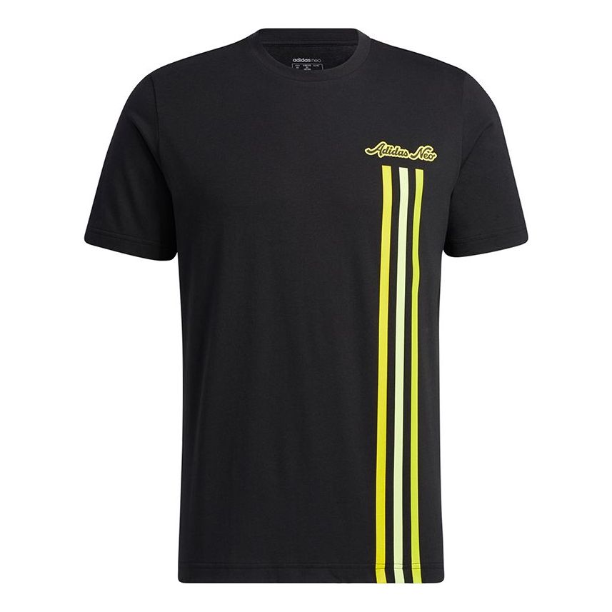adidas neo M Fav 3s Gr T 1 Printing Stripe Sports Round Neck Short Sleeve Black GS2578