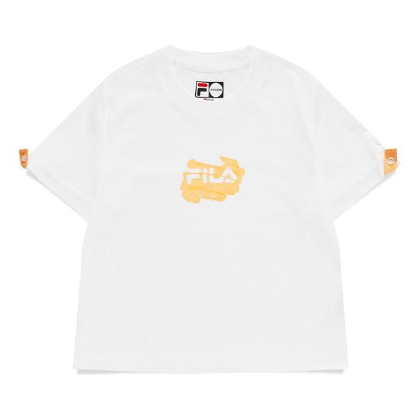 FILA FUSION Logo Printing Round Neck Sports Short Sleeve White T-Shirt T11W133104F-WT
