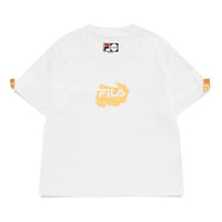 FILA FUSION Logo Printing Round Neck Sports Short Sleeve White T-Shirt T11W133104F-WT