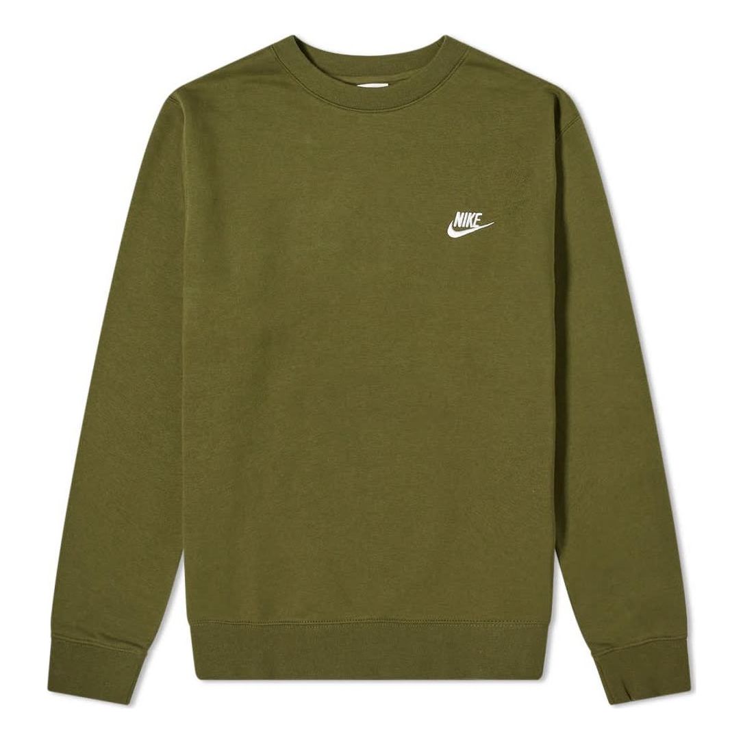 Nike Sportswear Club Solid Color Logo Embroidered Round Neck Long Sleeves Green BV2662-327