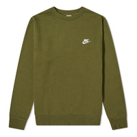 Nike Sportswear Club Solid Color Logo Embroidered Round Neck Long Sleeves Green BV2662-327