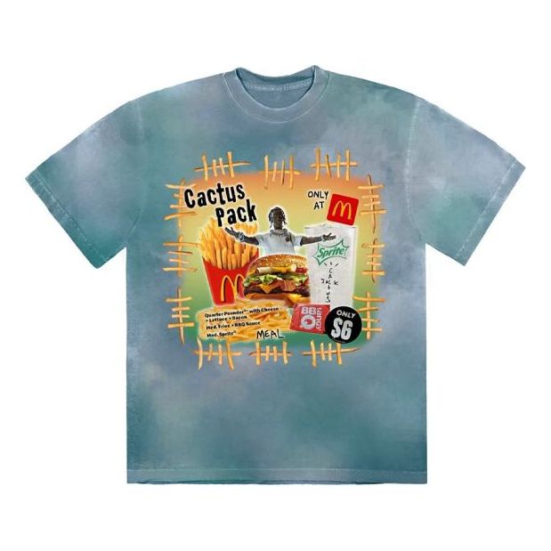 Travis Scott Cactus Jack x McDonald s Unisex CACTUS PACK VINTAGE BOOTLEG Printed Round-neck Tee Blue TC-263
