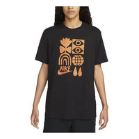 Men's Nike Geometry Pattern Printing Round Neck Short Sleeve Black T-Shirt DR7814-010