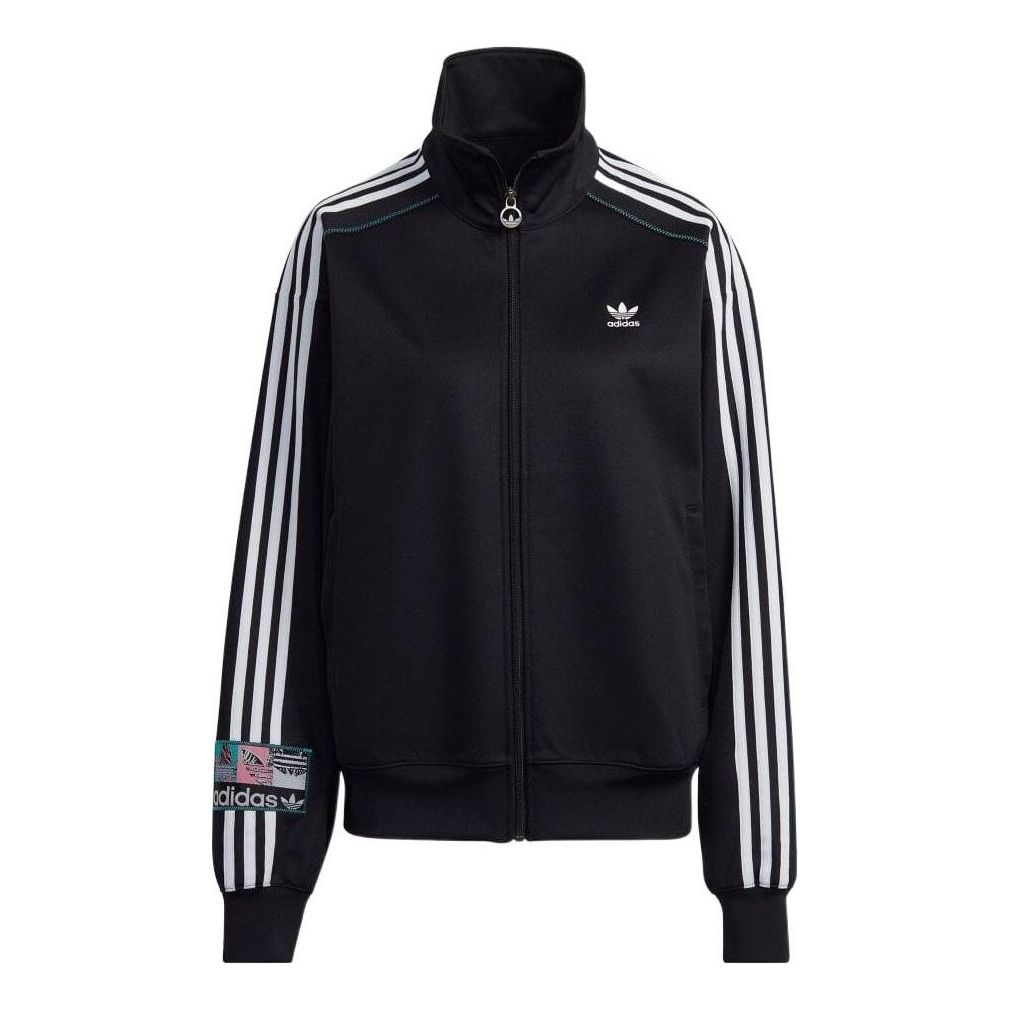 adidas originals Stripe Logo Embroidered Stand Collar Jacket Unisex Black HS2628