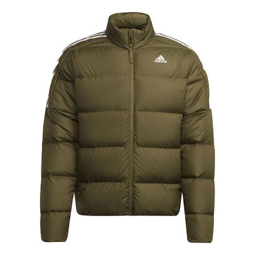 Men's adidas Ess Mid Dwn Jkt Sports Stay Warm Stand Collar With Down Feather Dark Olive Green Jacket GT9144