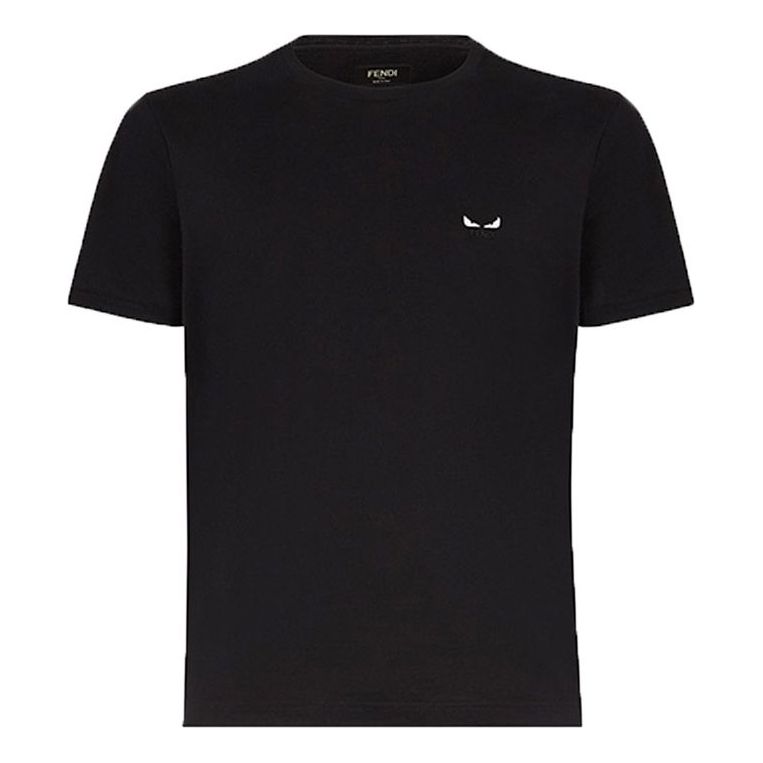 Men's FENDI Small Eye Micro Mark Knit Short Sleeve Black FY0894A875F0QA1