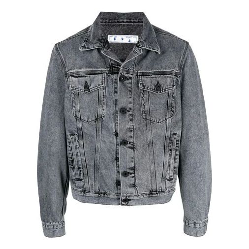 Off-White SS21 Logo Printing Denim Jacket Loose Fit Gray OMYE054S21DEN0060901