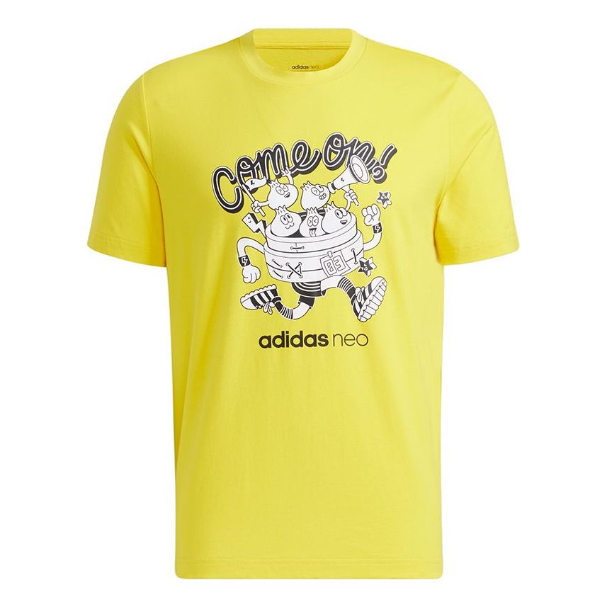 adidas neo M Fd Tee 2 Graffiti Print Sports Short-sleeved Yellow H45096