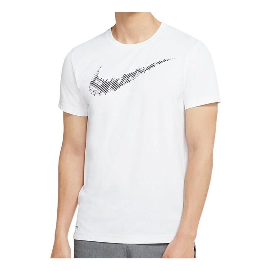 Men's Nike Stripe Logo Printing Round Neck Short Sleeve White T-Shirt DD1622-100