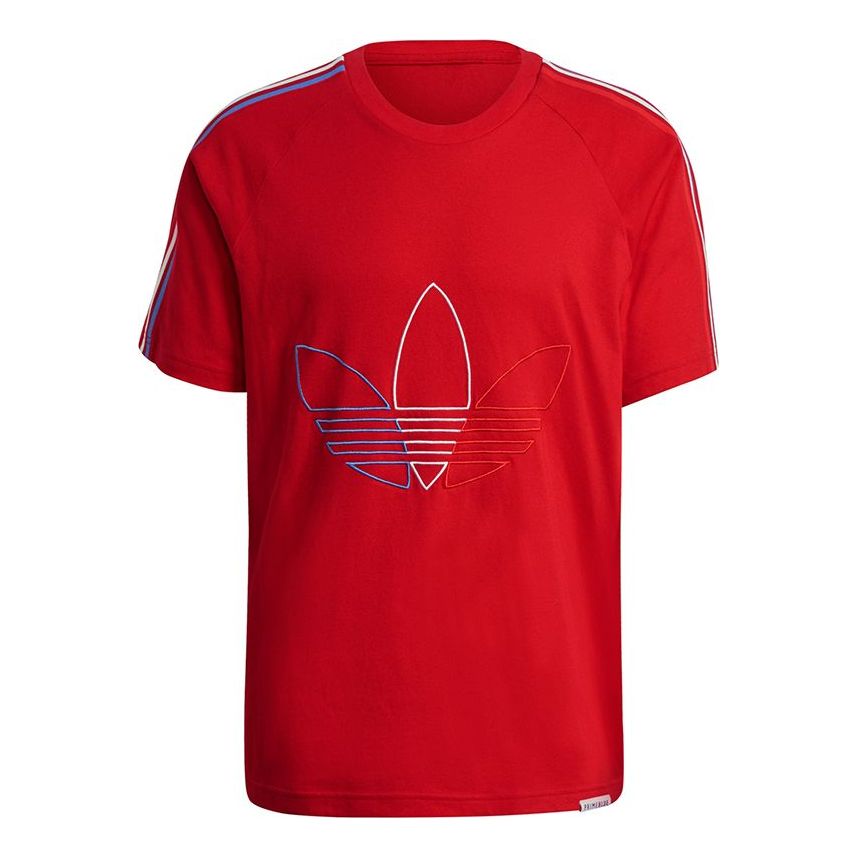 Men's adidas originals Fto Tee Contrasting Colors Embroidered Logo Stripe Sports Short Sleeve Red T-Shirt GR0534