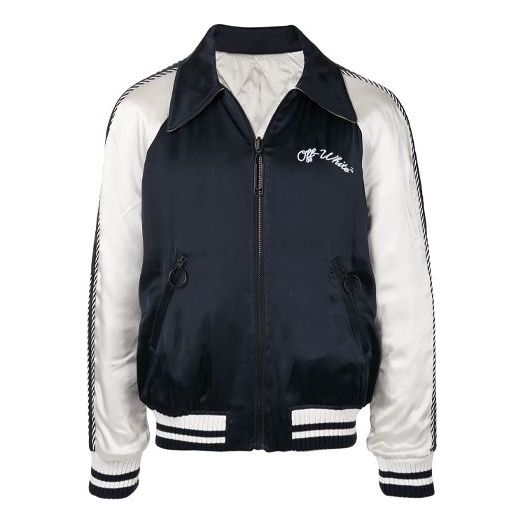 Off-White Double Sided Back Embroidered Jacket Navy Blue OMEH015E20FAB0014510