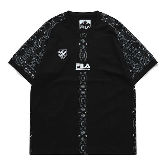 Men's FILA FUSION x WM White Crossover Pattern Printing Loose Short Sleeve Dark Black T-Shirt T11M127103F-BK
