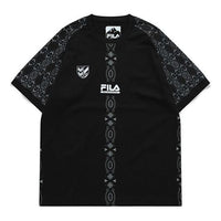 Men's FILA FUSION x WM White Crossover Pattern Printing Loose Short Sleeve Dark Black T-Shirt T11M127103F-BK