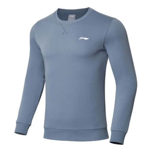 Li-Ning Training Series Solid Color Fleece Lined Stay Warm Round Neck Pullover Blue AWDRF59-2
