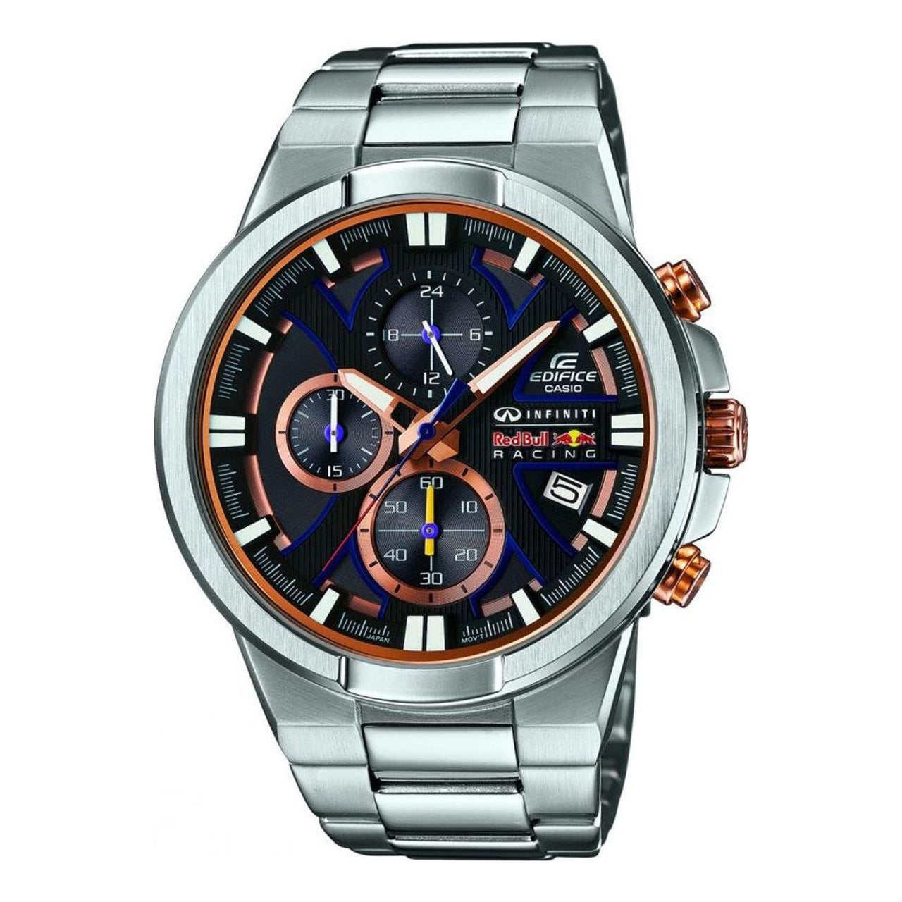 Men's CASIO EDIFICE Stylish Waterproof Quartz Movement Stainless Steel Strap Watch 44*38*12mm Black Mens EFR-544RB-1A