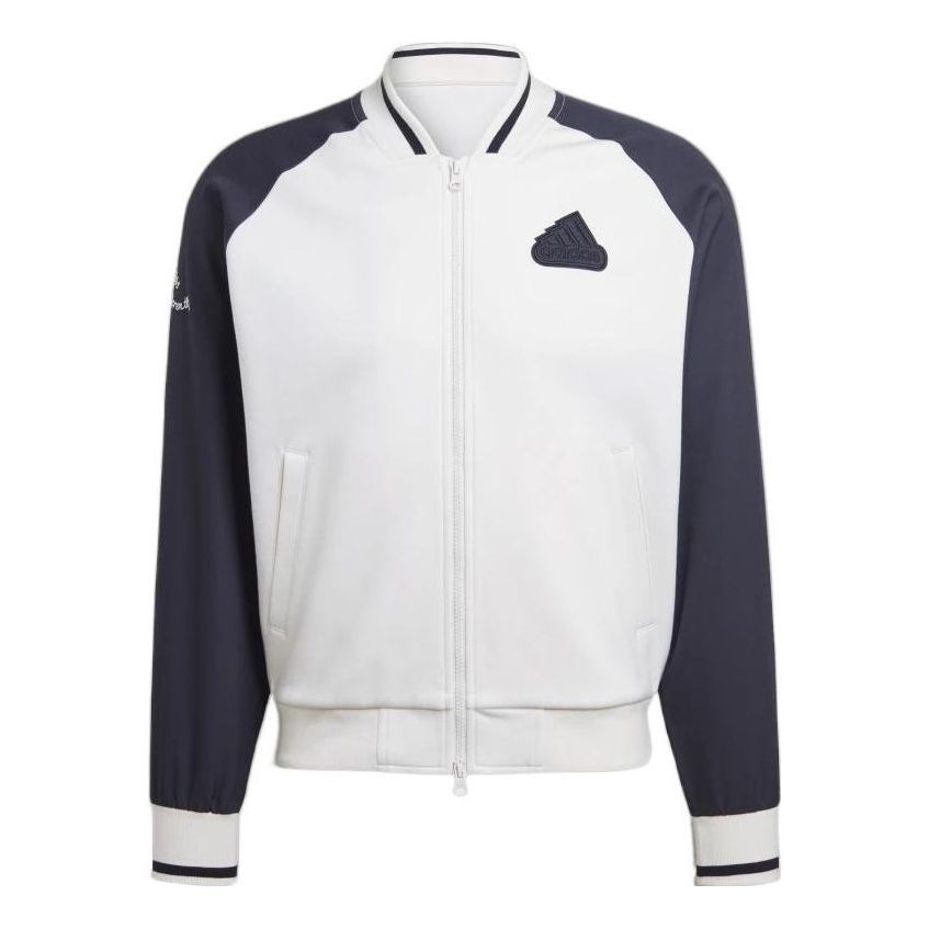 adidas Splicing Design Chest Logo Embroidered V Neck Jacket White HY2711