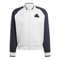 adidas Splicing Design Chest Logo Embroidered V Neck Jacket White HY2711