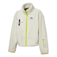 (WMNS) PUMA Contrasting Colors Stand Collar Zipper Jacket SHERPA Creamy White 530495-01