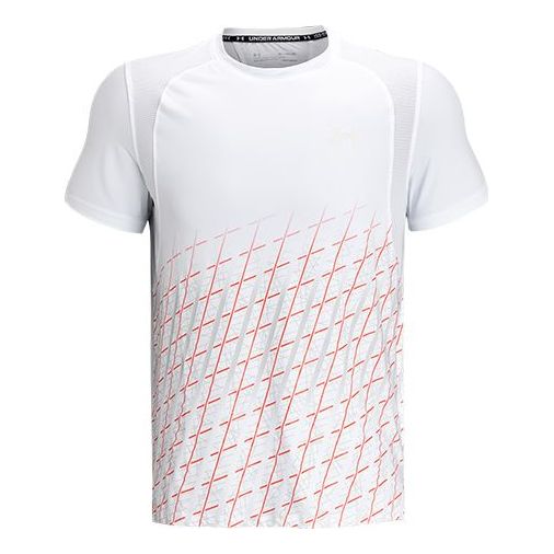 Men's Under Armour Iso-Chill Gradient Stripe Printing Running Sports Short Sleeve White 1367876-100