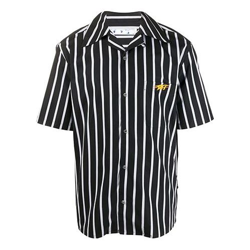Off-White Fw20 Stripe Pattern Bowling Shape Short Sleeve Shirt OMGA130E20FAB0011001
