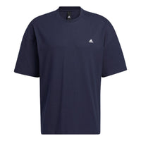 adidas M City Loose T Solid Color Logo Round Neck Short Sleeve Navy Blue HC9973