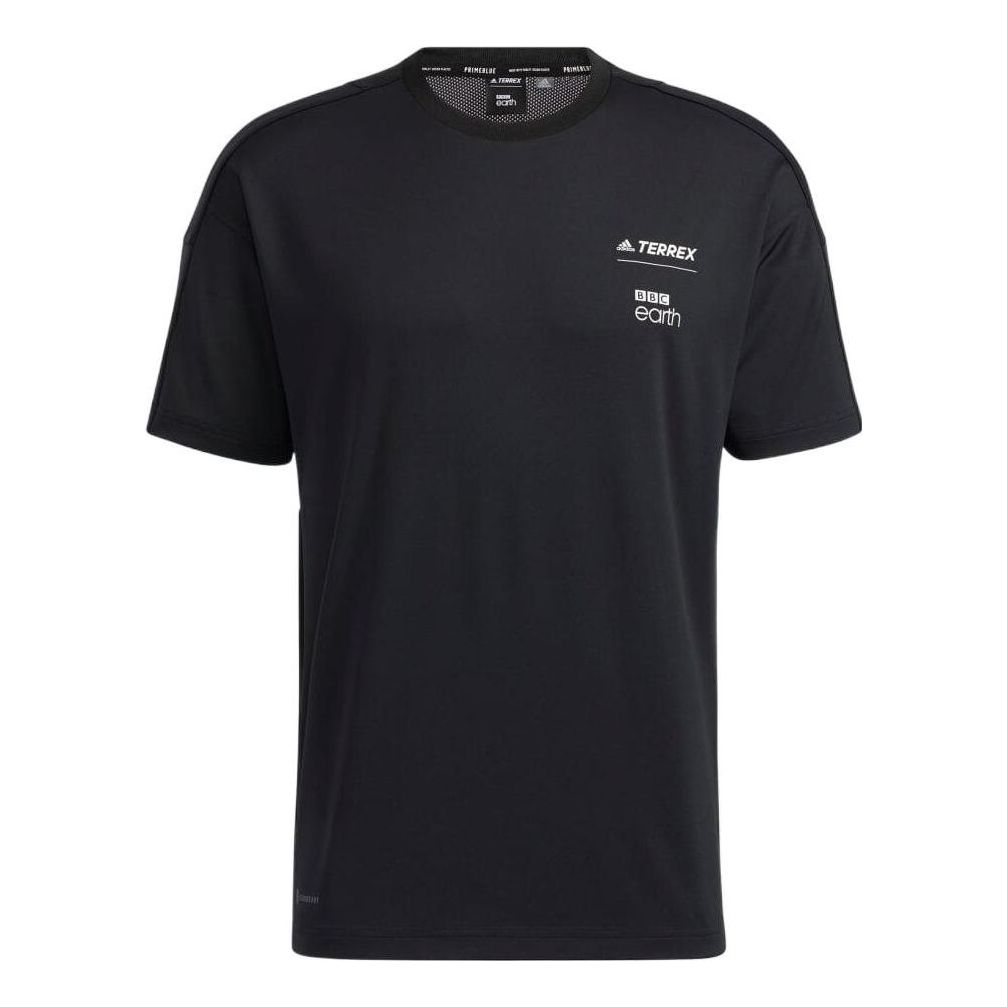 Men's adidas Solid Color Alphabet Printing Round Neck Short Sleeve Japanese Version Black T-Shirt HE5234