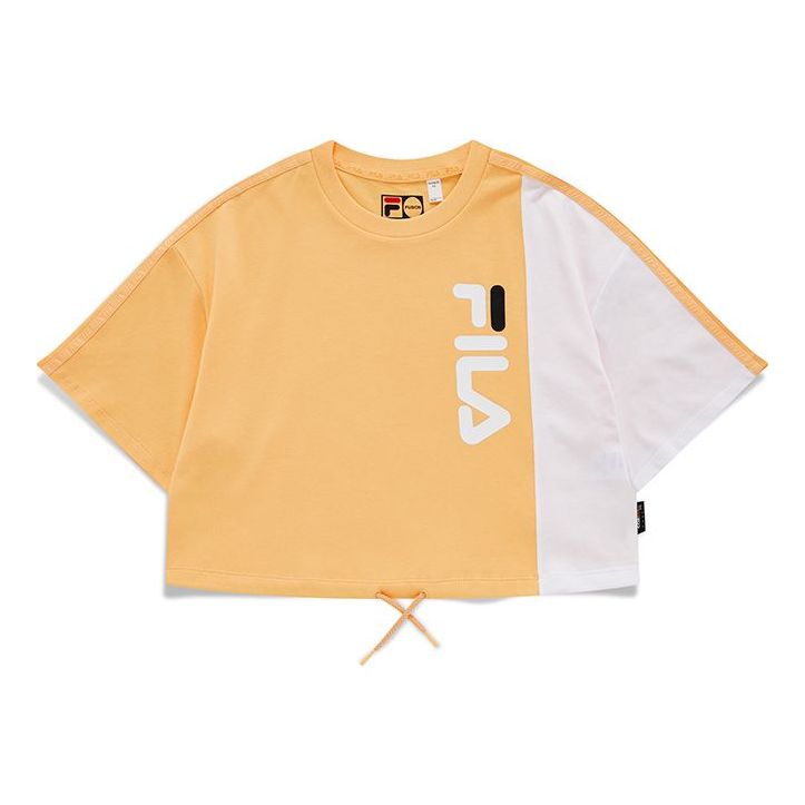 FILA FUSION Loose Sports Contrasting Colors Lacing Short Sleeve Orange Yellow T-Shirt T11W133106F-OR