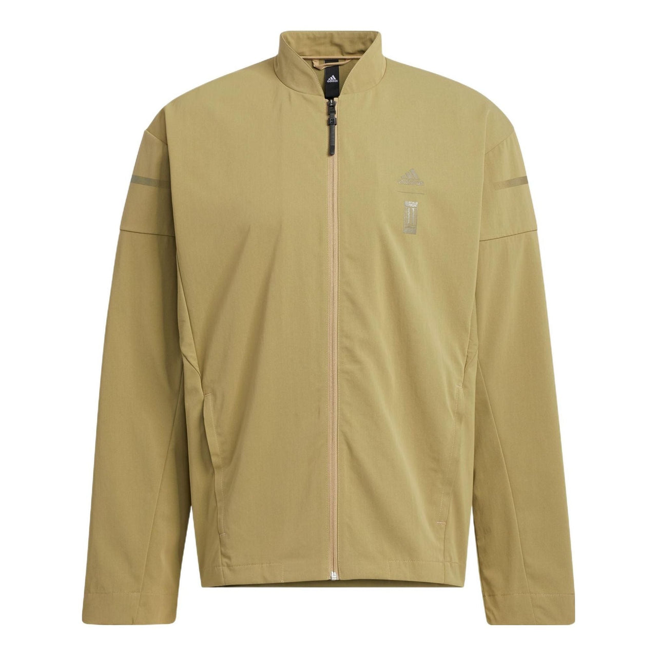 Men's adidas Chest Logo Stand Collar Zipper Long Sleeves Jacket Brown HM5171