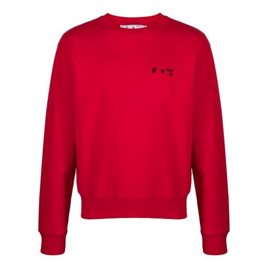 Off-White SS21 Logo Round Neck Long Sleeves Version Red OMBA025S21FLE0022510