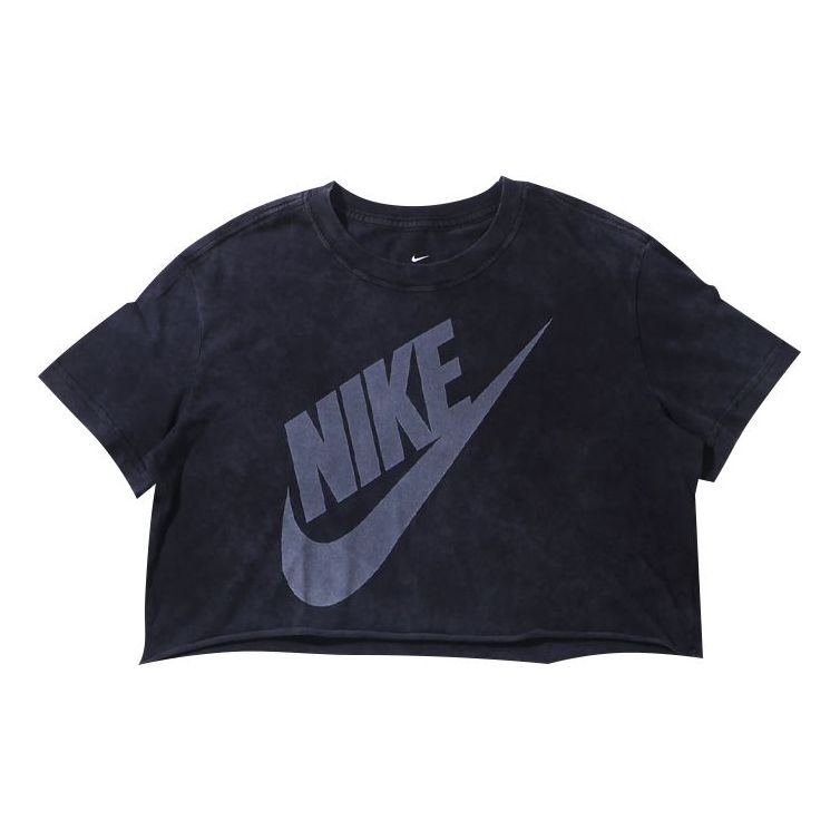 (WMNS) Nike Sportswear Wash Futurura Logo Printing Short Sleeve Black CT8930-010