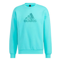 Men's adidas Logo Printing Pattern Pullover Round Neck Long Sleeves Blue HM2983