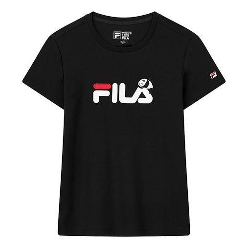 (WMNS) FILA Embroidered Panda Alphabet Short Sleeve Black F11W018141F-BK