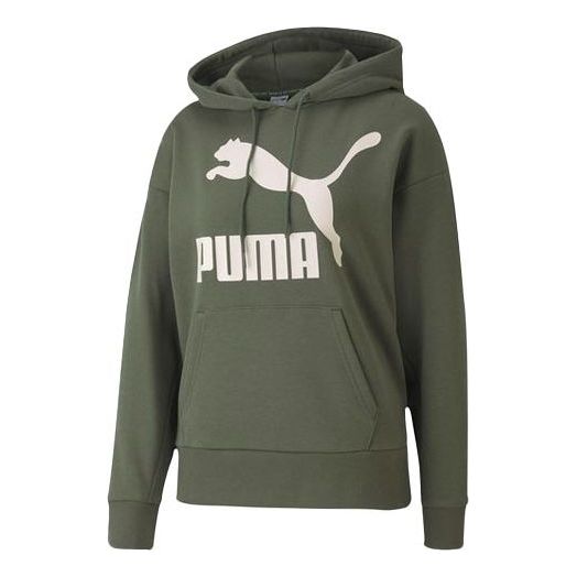 (WMNS) PUMA Classics Logo Hoodie 'Olive Green White' 599197-64