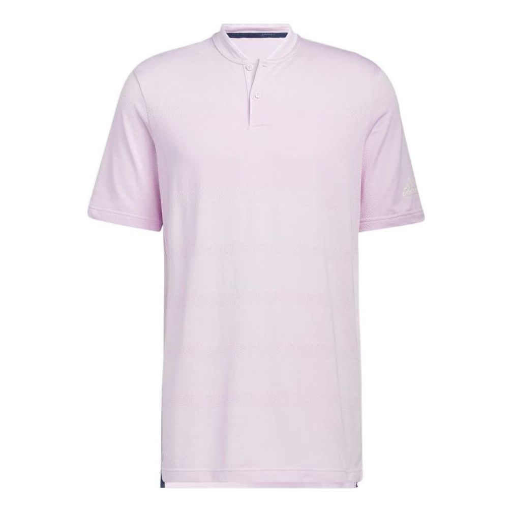 adidas Solid Color Stand Collar Pullover Casual Short Sleeve Polo Shirt Pink HE2888