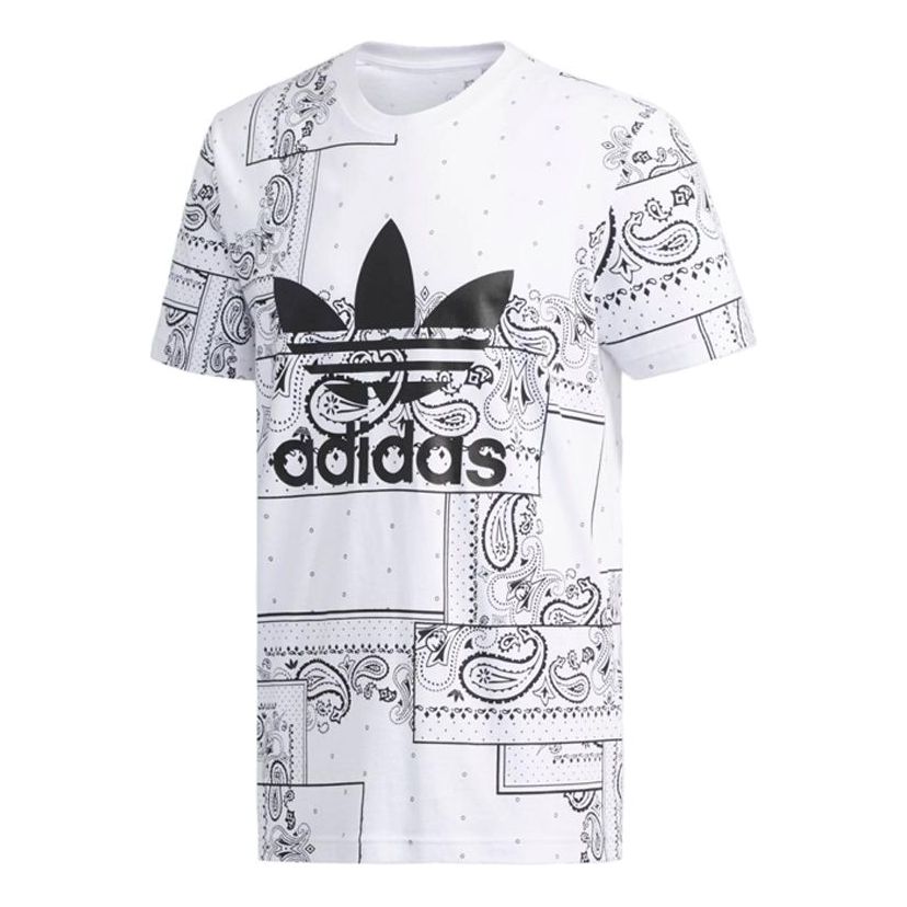 adidas originals Retro Totem Printing Logo Round Neck Short Sleeve White DX4202
