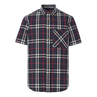 Men's Burberry SS21 Logo Plaid Loose Short Sleeve Shirt Navy Blue 80433391