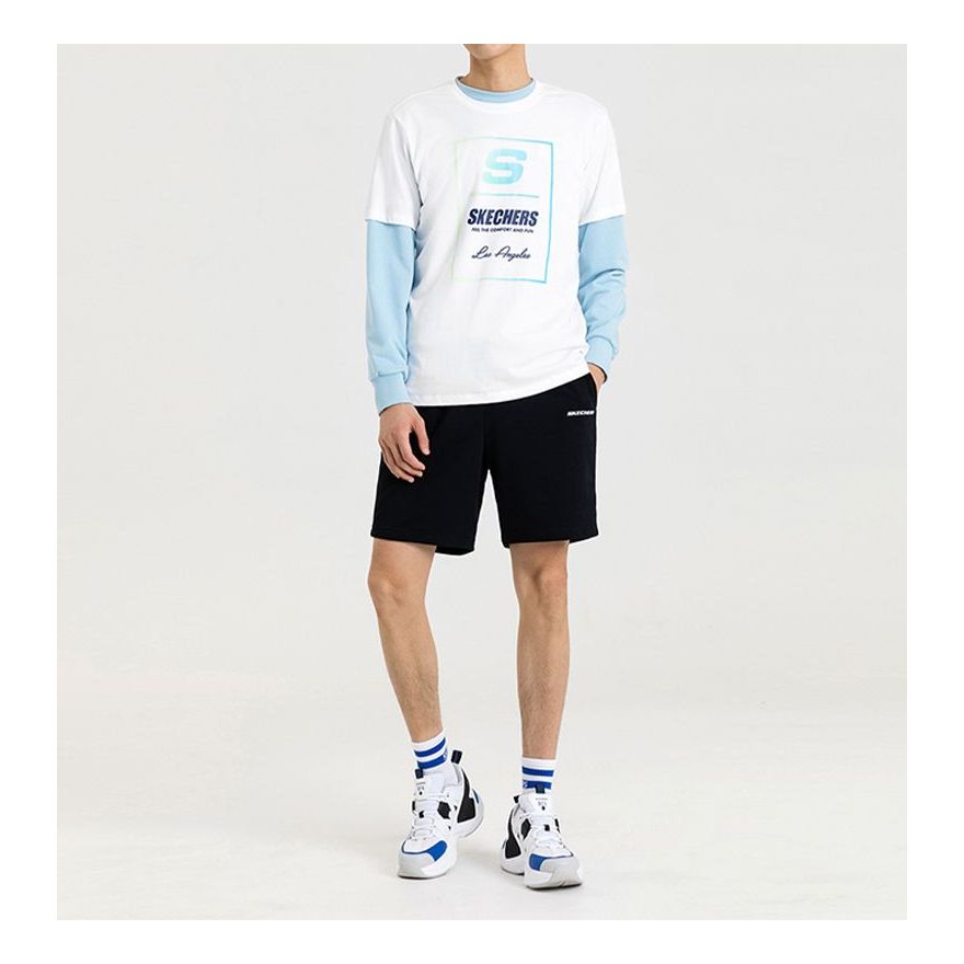 Men's Skechers Contrasting Colors LOGO Printing Knit Short Sleeve White L220M003-0019