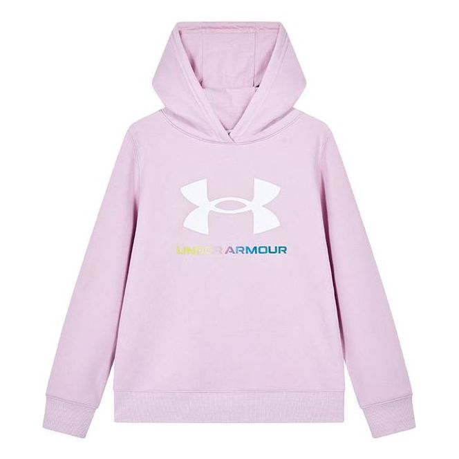 (GS) Under Armour Logo Printed Hoodie 'Pink White' 234203330