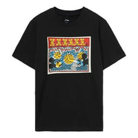 Li-Ning x Disney Crossover Mickey x Keith Haring Series Pattern Printing Sports Round Neck Short Sleeve Black AHSR499-2