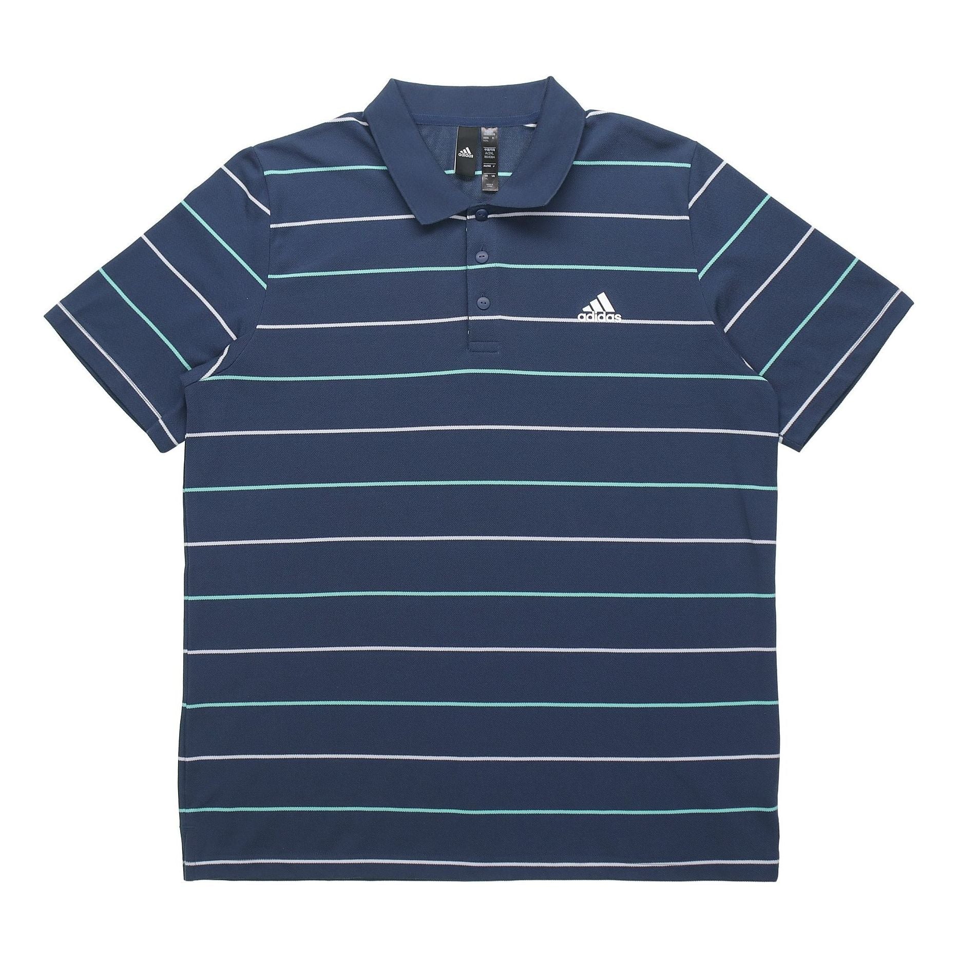 adidas Striped Logo Print Sports Short Sleeve Polo Shirt Navy GP1001